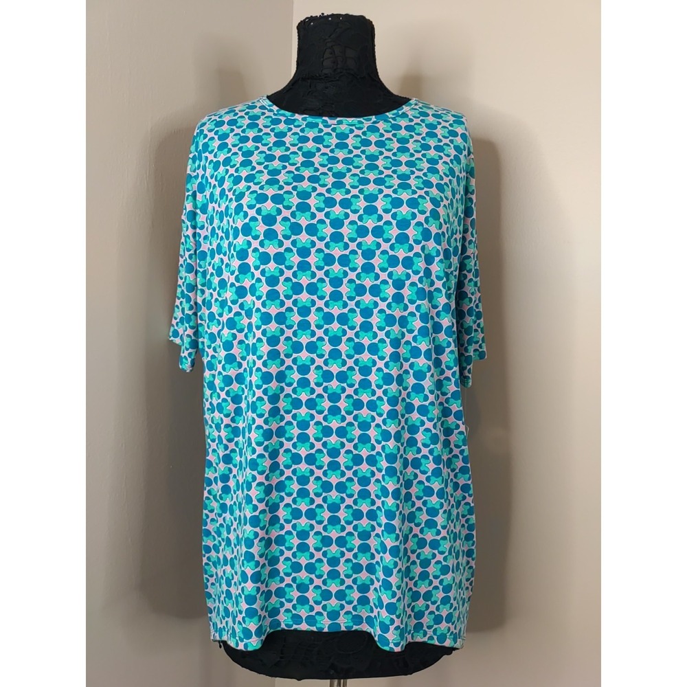 Lularoe‎ Disney Minnie Mouse Print Teal Blue Pink Relaxed Fit Hi Low Top Size M